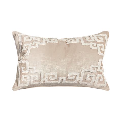 Gaia Dimensional Greek Key Solid Natural Tan Cotton Decorative Throw Pillow, 14" x 22" With Insert