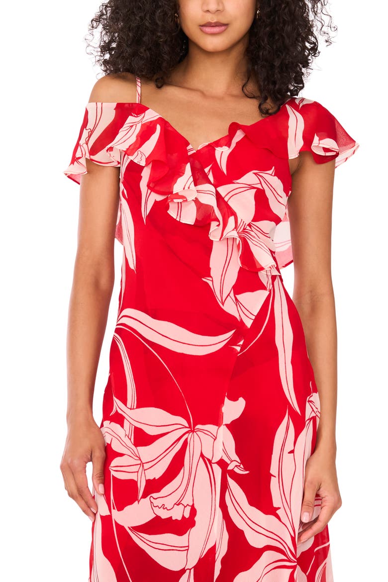 The Bridget Floral Print Ruffle Dress, Alternate, color, IBIZA RED