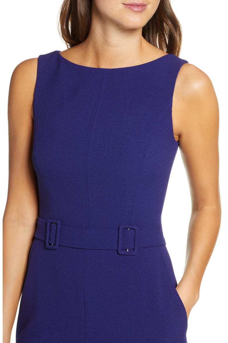 Belted Sleeveless Stretch Crepe Jumpsuit, Alternate, color, INDIGO