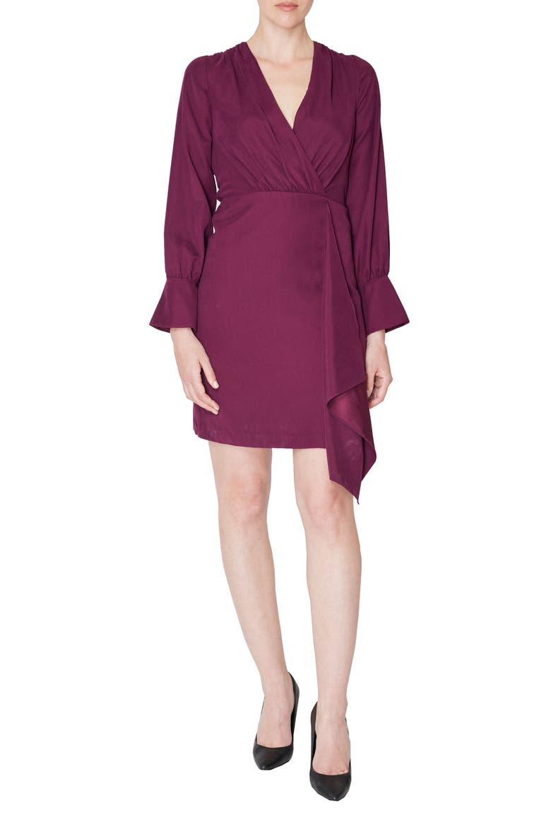 Ruffle Detail Long Sleeve Dress, Main, color, CABERNET