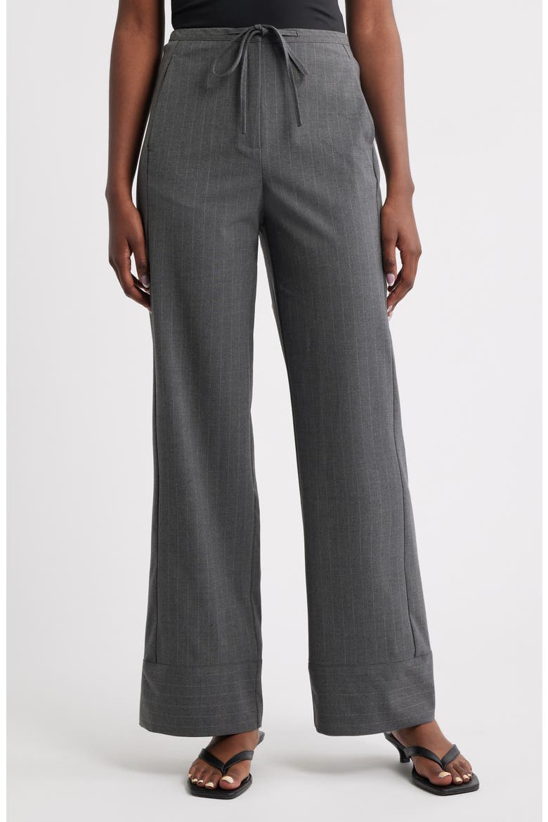 Chalk Stripe Straight Leg Pants, Main, color, GREY