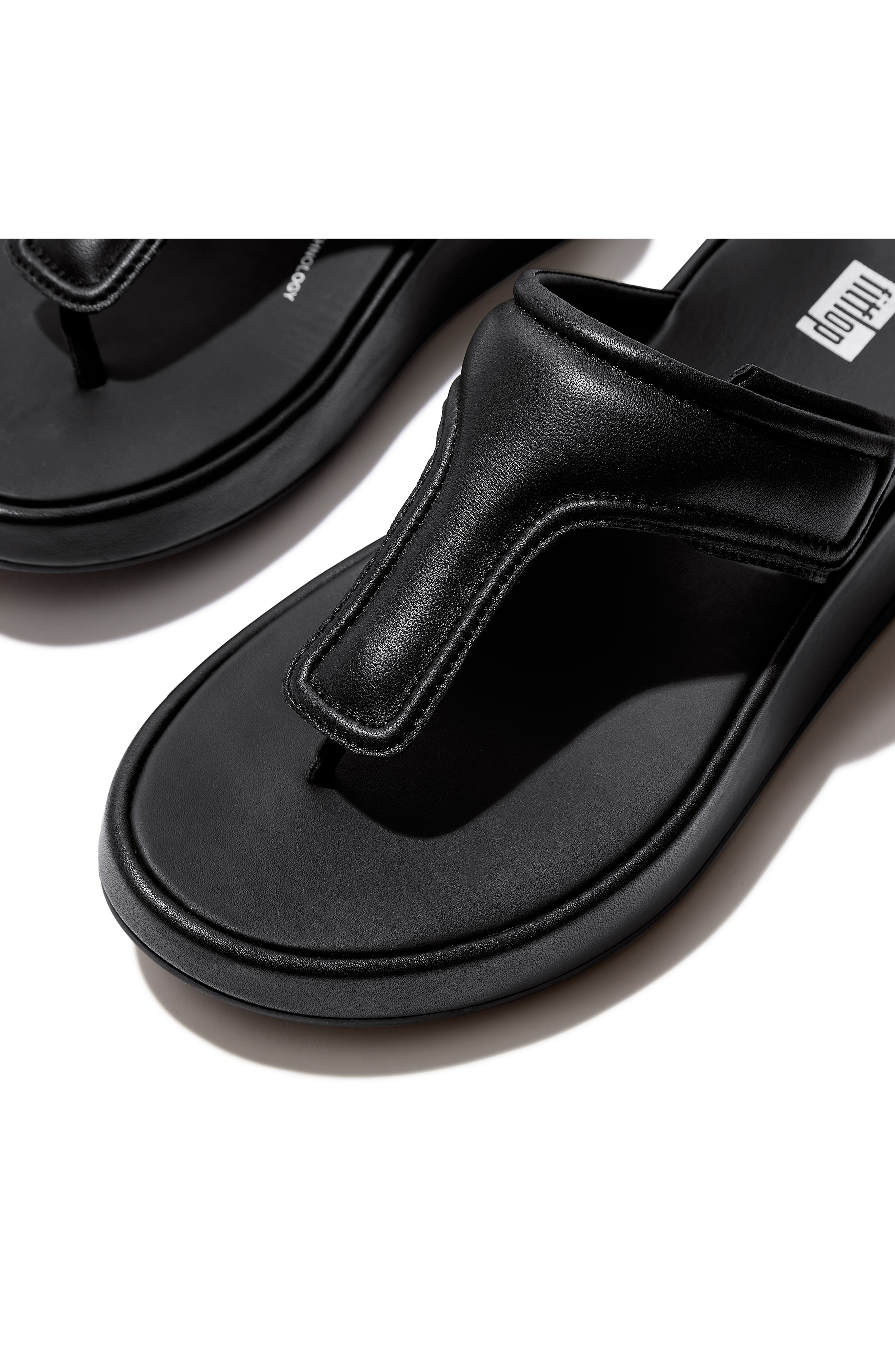 FitFlop Adjustable Padded Leather Thong Sandal, Alternate, color, Black