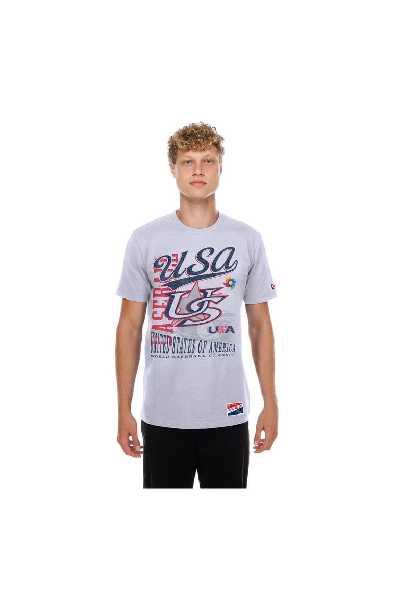 Men's New Era White USA Baseball 2026 World Baseball Classic Oversized Throwback Distressed T-Shirt, Main, color, White