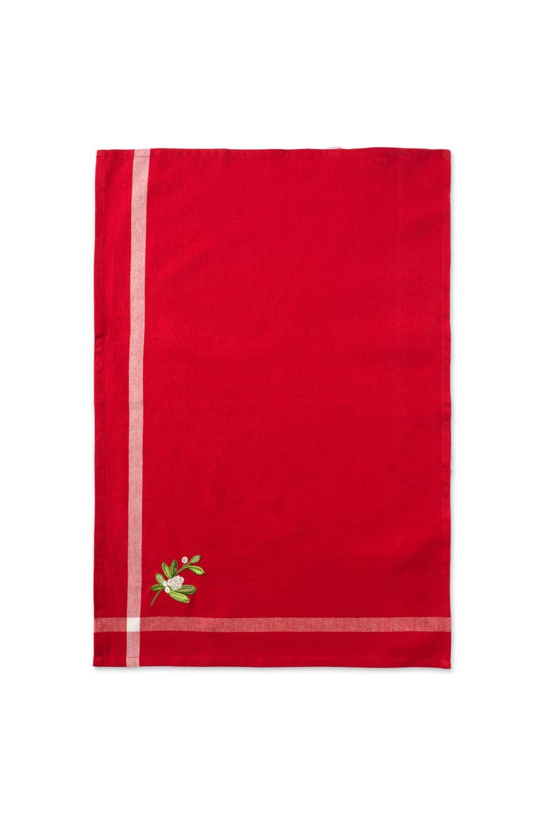 Holly & Mistletoe Holiday Embroidered Dishtowel Set/2, Alternate, color, Red/White Stripe