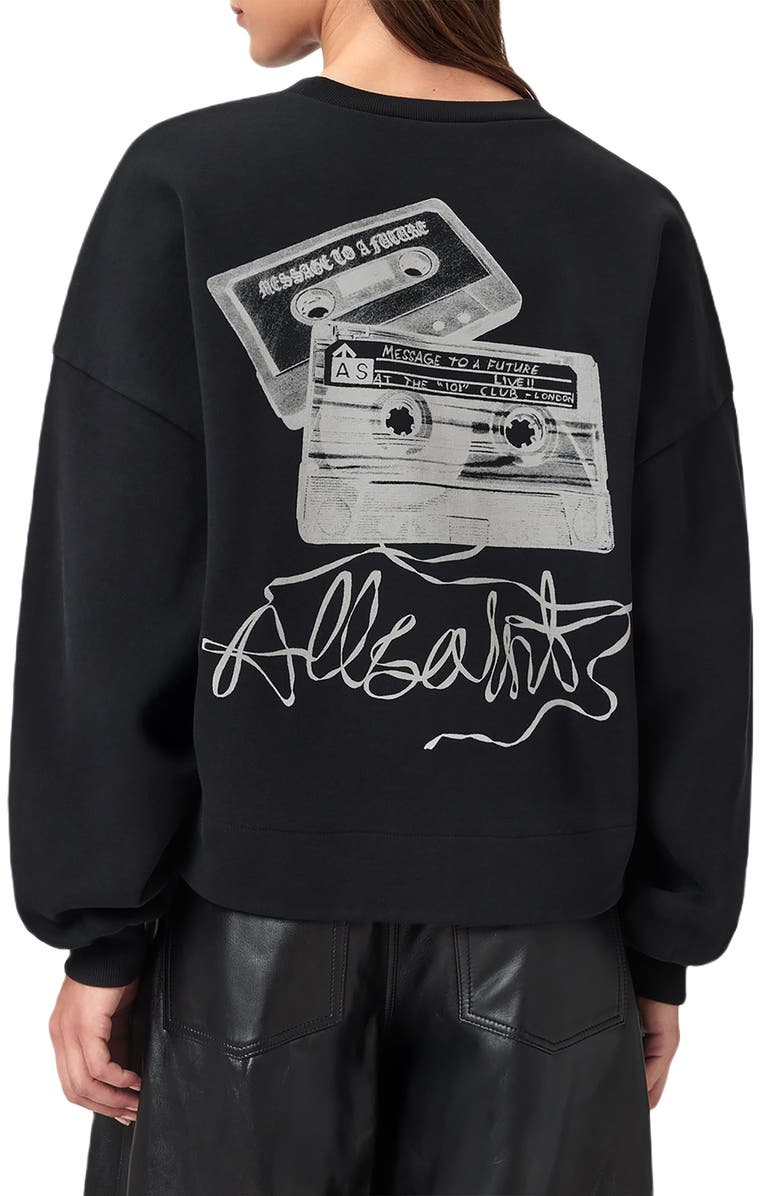 AllSaints Reel Lila Logo Cotton Graphic Sweatshirt, Alternate, color, Washed Black