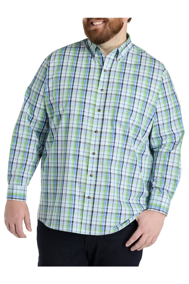 Big & Tall Easy-Care Large Plaid Sport Shirt, Alternate, color, BLUE MULTI