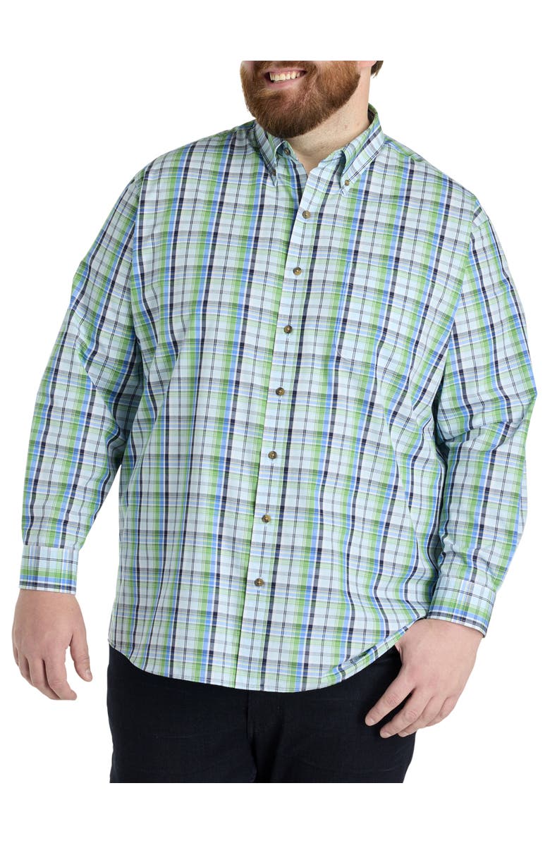 Harbor Bay by DXL Big & Tall Easy-Care Large Plaid Sport Shirt, Alternate, color, Blue Multi