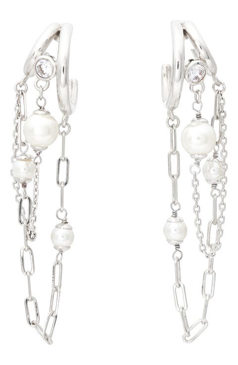 Pearl Theory Chain Huggie Hoop Earrings