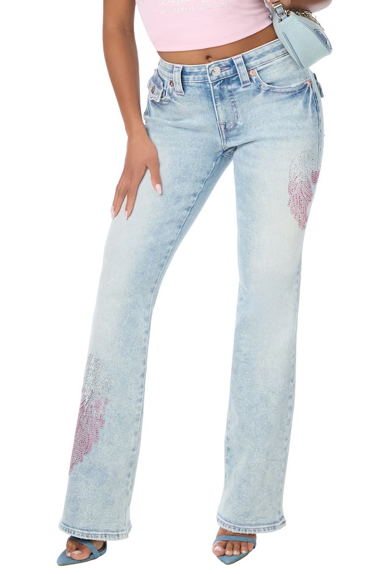 Becca Crystal Wing Mid Rise Bootcut Jeans, Main, color, LIGHT WASH