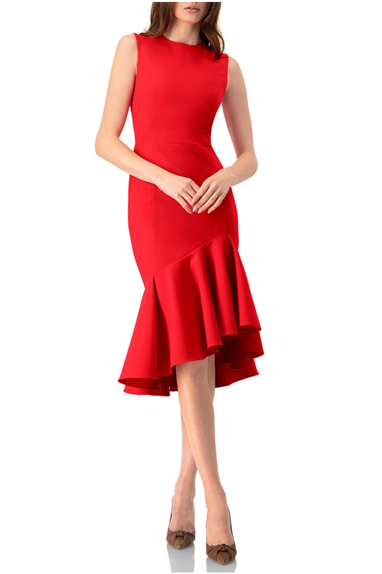 Solid Mermaid Midi Dress, Main, color, Red