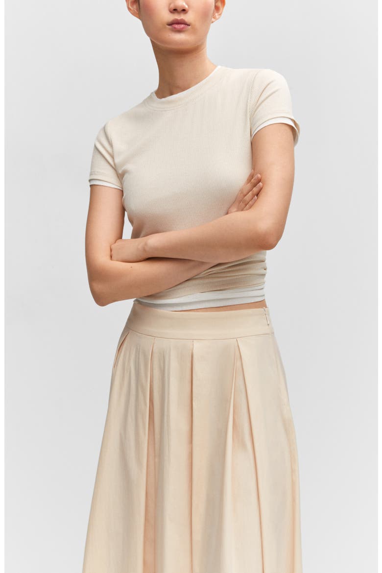 Pleated Stretch Cotton Blend Midi Skirt, Alternate, color, ECRU