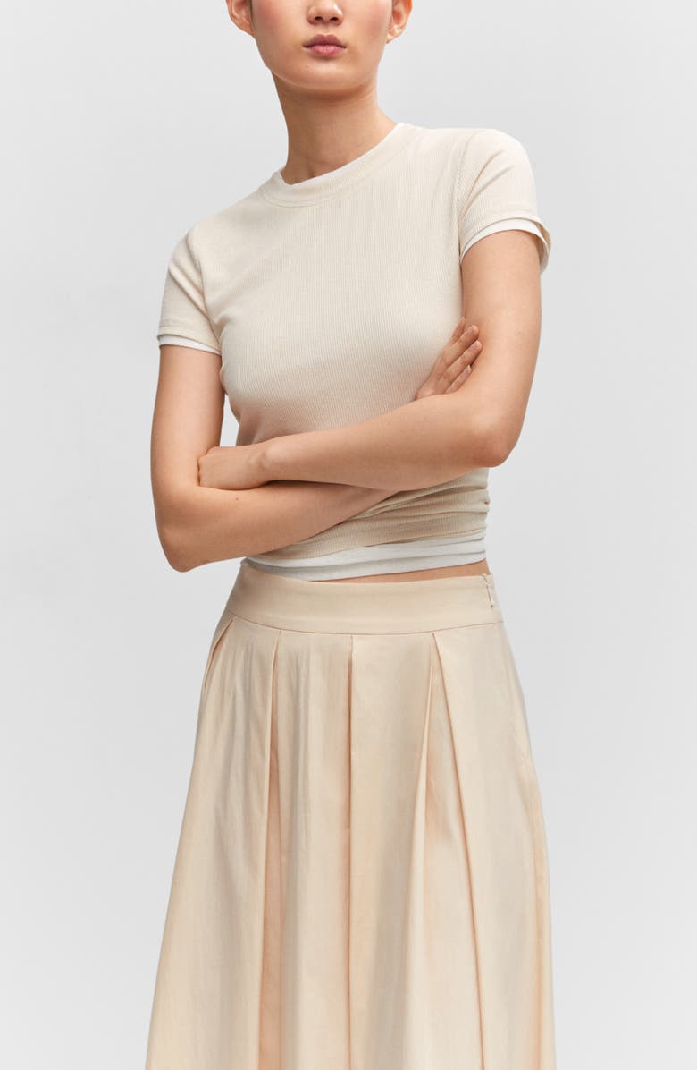 MANGO Pleated Stretch Cotton Blend Midi Skirt, Alternate, color,