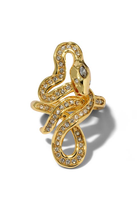 Serpent 14k Gold Plated Crystal Coiled Ring