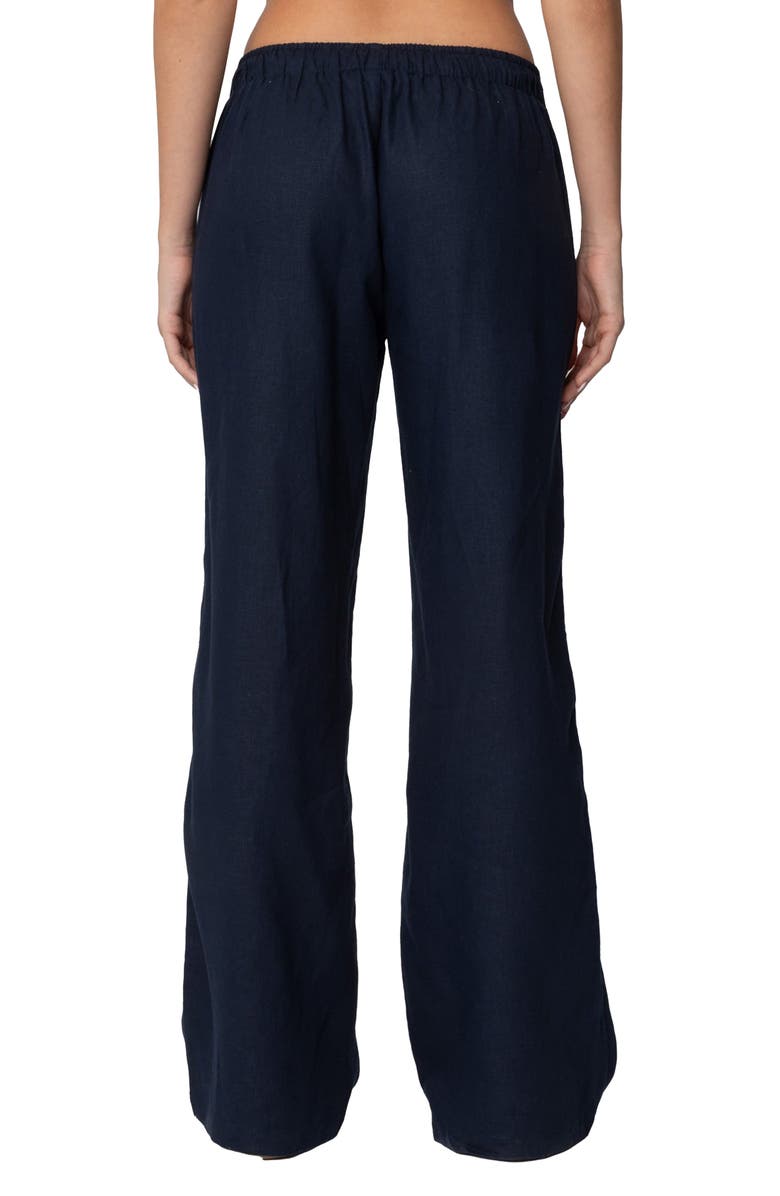 EDIKTED Yasmine Low Rise Linen Blend Drawstring Pants, Alternate, color, Navy