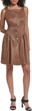 KARL LAGERFELD PARIS Faux Sude Fit & Flare Dress