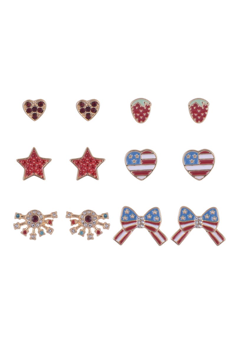 Hallmark 6 pack Americana Theme Stud Earring Set, Alternate, color, Red