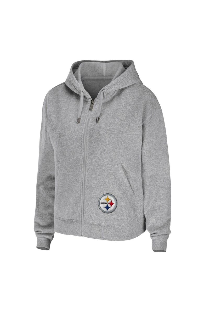 WEAR by Erin Andrews Women's WEAR by Erin Andrews Heathered Gray Pittsburgh Steelers Team Full-Zip Hoodie, Alternate, color, Heather Gray