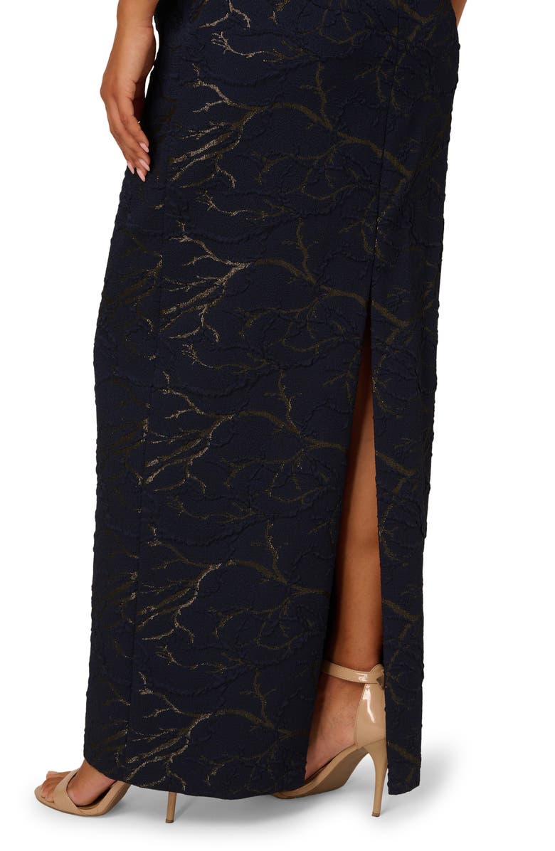 Adrianna Papell Gathered Sleeveless Jacquard Gown, Alternate, color, Navy