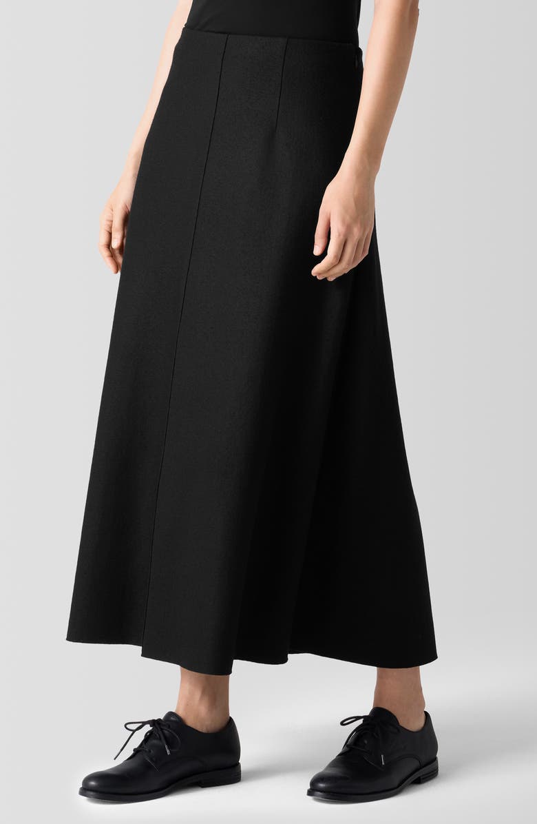 Eileen Fisher Felted Wool Jersey A-Line Skirt, Main, color, Black