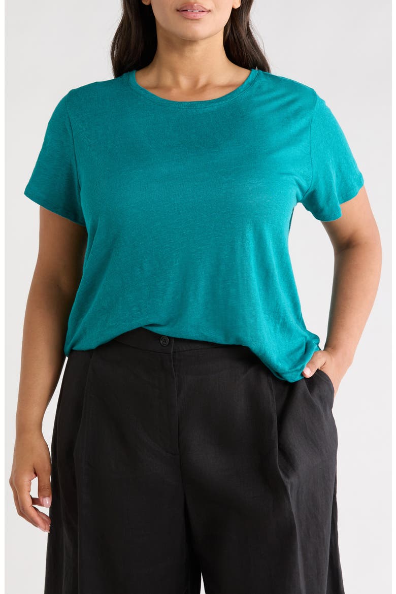 Organic Linen Crewneck T-Shirt, Main, color, TEAL