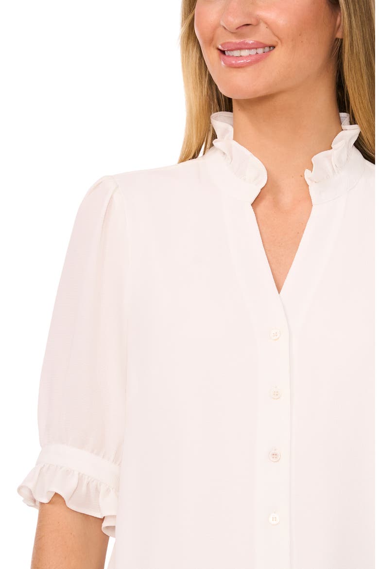 V-Neck Button-Up Shirt, Alternate, color, NEW IVORY
