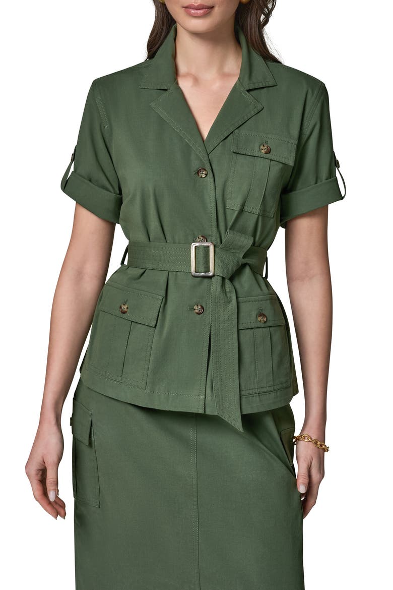 Short Sleeve Belted Jacket, Main, color, VERDE