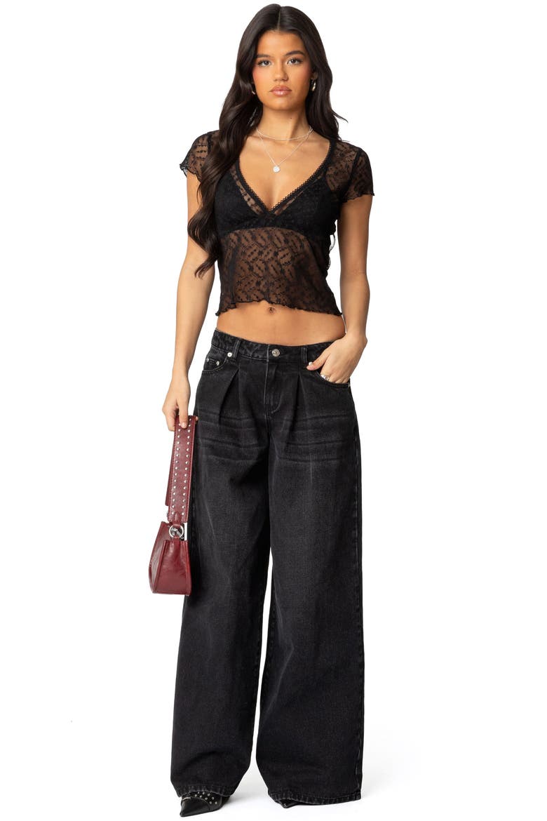 Julie Sheer Lace Crop Top, Alternate, color, BLACK