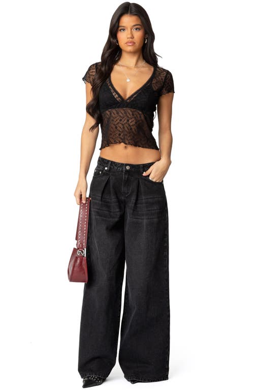 Shop Edikted Julie Sheer Lace Crop Top In Black
