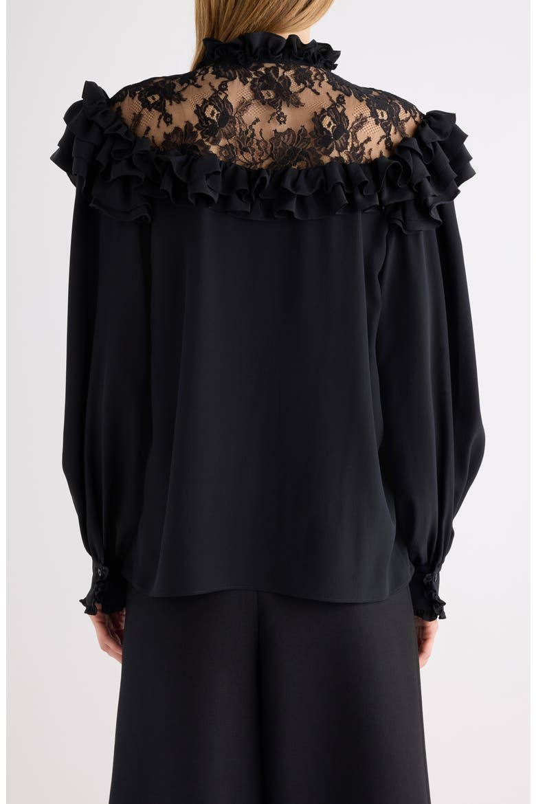 Silk Crepe de Chine Shirt with Lace Details, Alternate, color, BLACK
