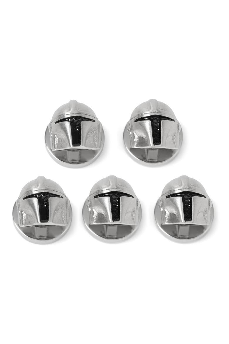 3D Mandalorian Helmet Shirt Studs, Main, color, SILVER