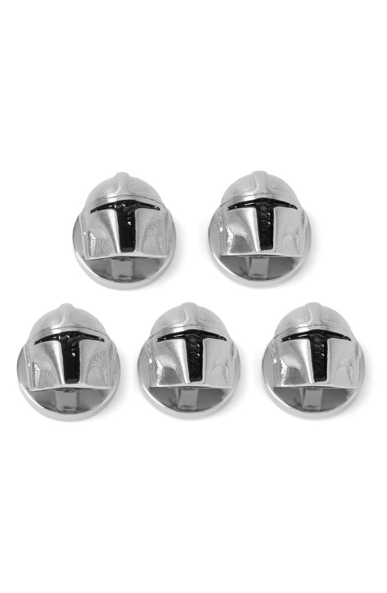 Cufflinks, Inc. 3D Mandalorian Helmet Shirt Studs, Main, color, Silver