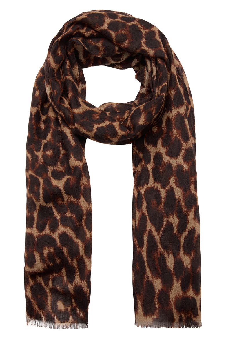 Leopard Print Scarf, Main, color, CHOCOLATE