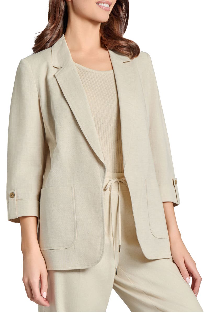 Jones New York Roll Tab Sleeve Linen Blend Blazer, Alternate, color, 