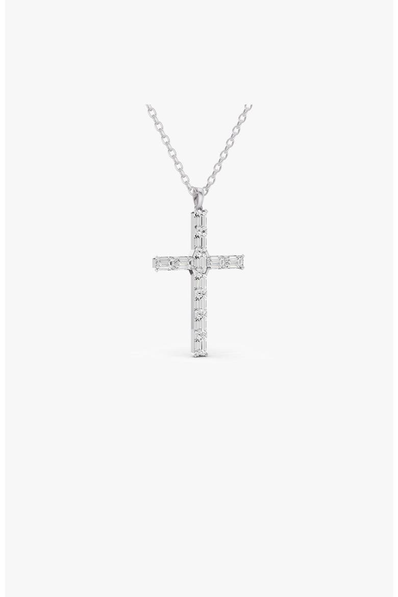 14K Gold 6 ct Necklace Emerald Cross Diamond Pendant, Alternate, color, White Gold