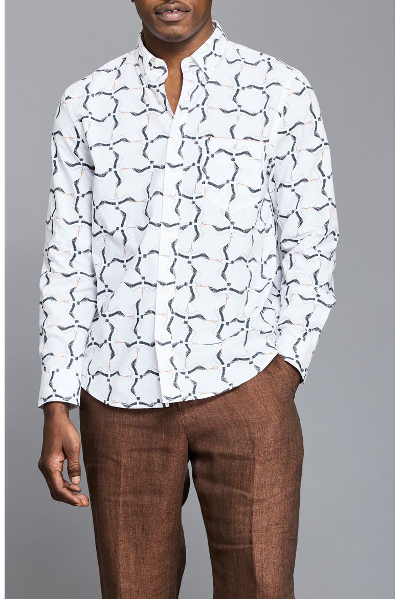 Pelican Plaid Cotton Button-Up Shirt, Main, color, WHITE