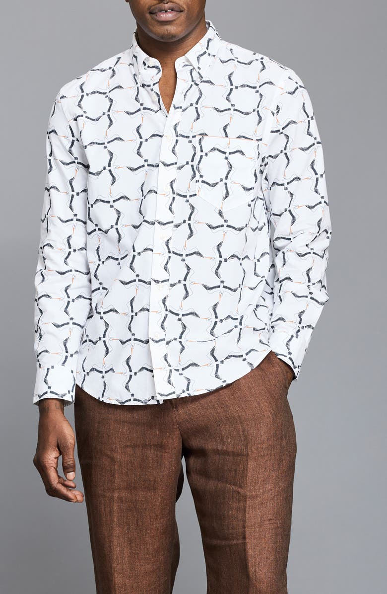 Billy Reid Pelican Plaid Cotton Button-Up Shirt, Main, color, White