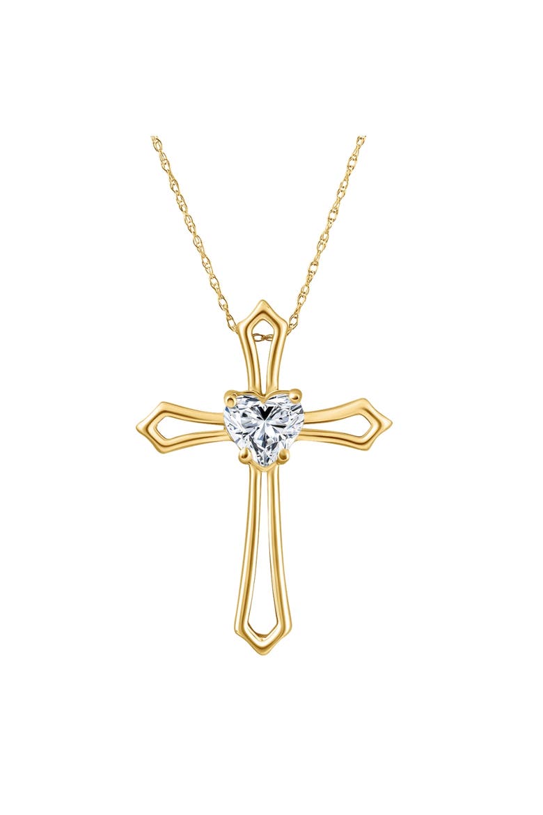 1Ct Cross Solitaire Heart Shape Diamond Necklace Gold Womens Necklace 1" Tall, Main, color, 10k Yellow Gold
