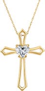Bliss Diamond 1Ct Cross Solitaire Heart Shape Diamond Necklace Gold Womens Necklace 1" Tall
