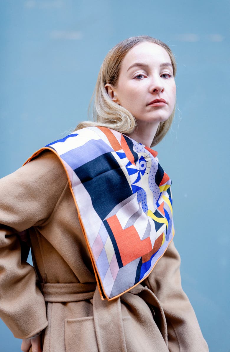 Jessie Zhao New York Double Sided Wool Silk Scarf Of Dreamlike, Alternate, color, Brown