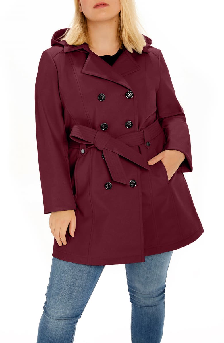 Sebby Softshell Hooded Trench Coat, Alternate, color, Burgundy