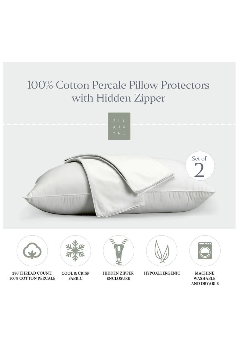 White Cotton Percale Standard Pillow Protector - Set of 2, Alternate, color, WHITE