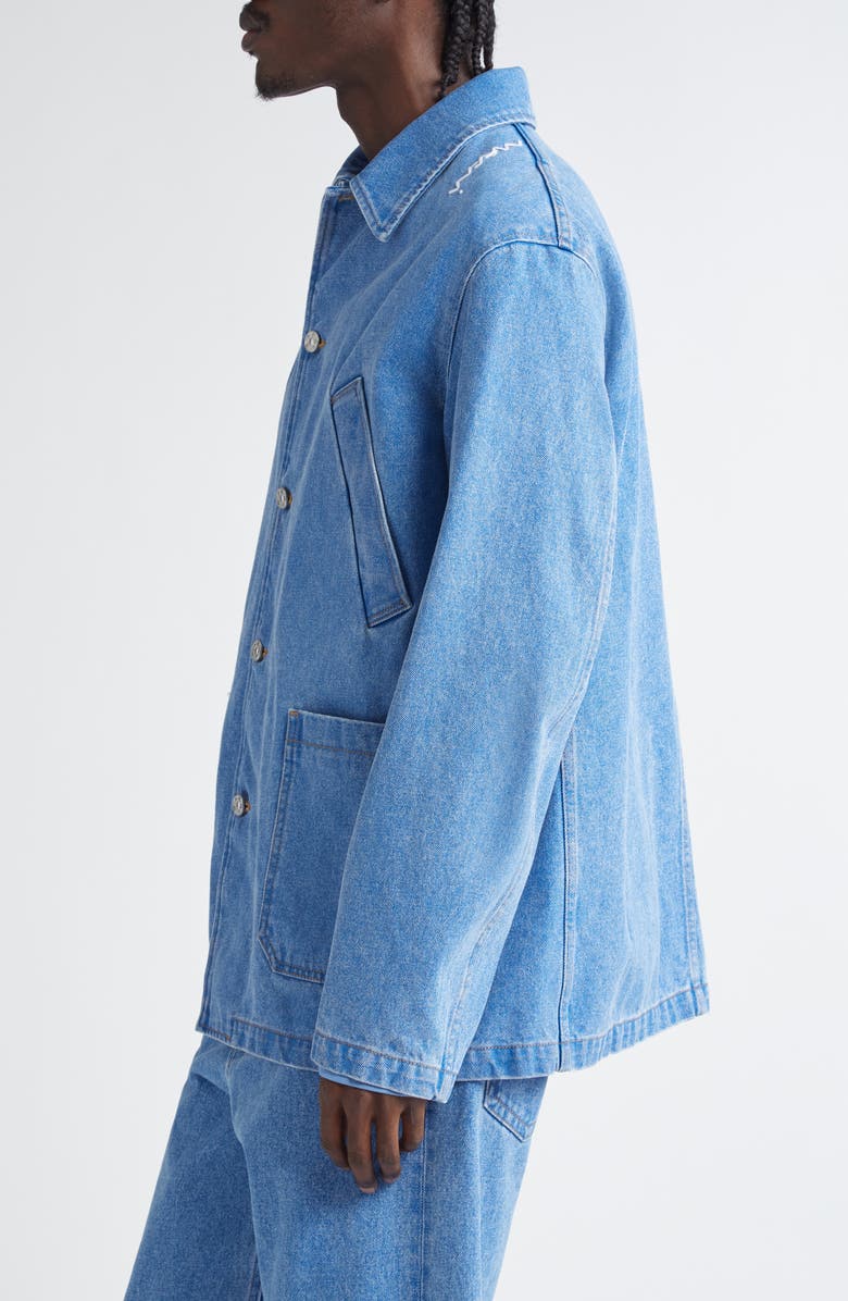 Marni Logo Embroidered Denim Chore Jacket, Alternate, color, Cobalt