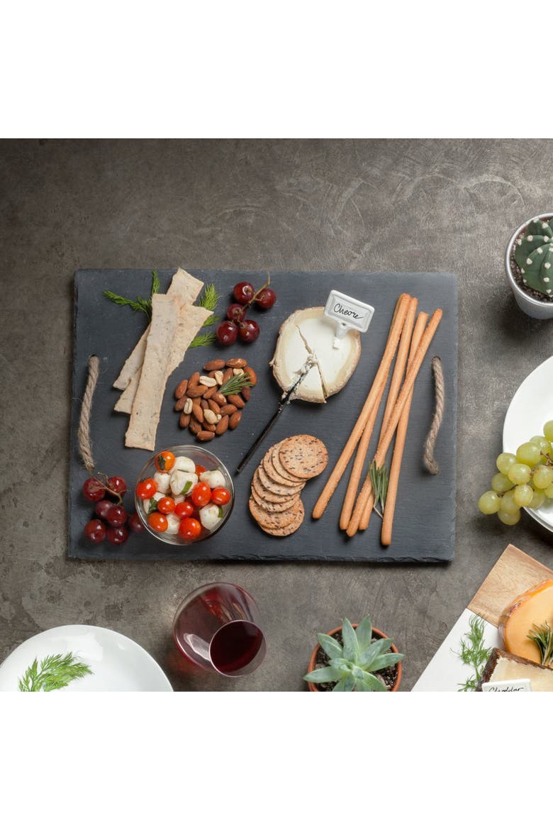 Slate Cheese Board with Rope Handles, Alternate, color, Black