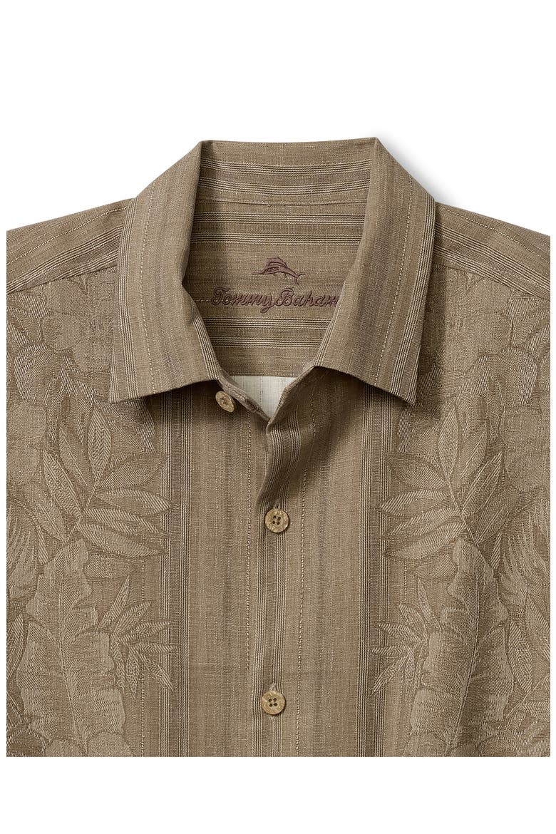 Maui Border Silk Short Sleeve Button-Up Shirt, Alternate, color, SOFT BROWN