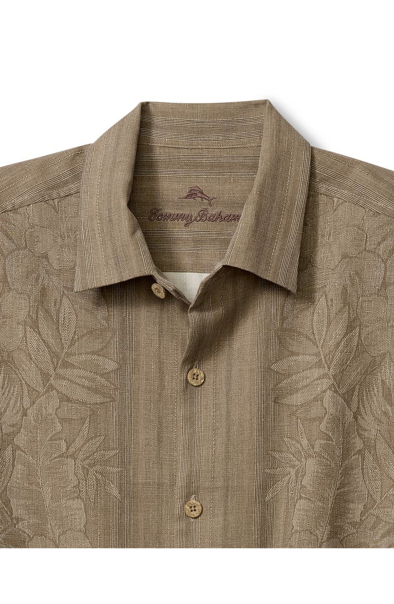 Tommy Bahama Maui Border Short Sleeve Silk Button-Up Shirt, Alternate, color, Soft Brown