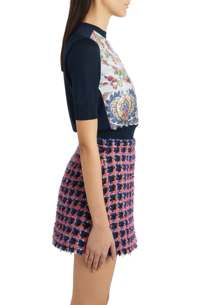 Etro Mixed Media Short Sleeve Sweater, Alternate, color, 