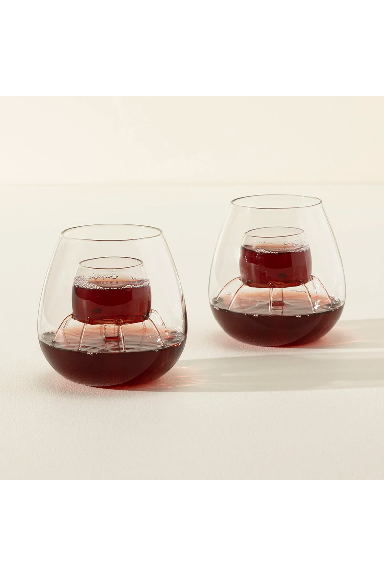 Stemless Fountain Aerating Wine Glasses Set of 2 by Chevalier Collection, Main, color, Clear