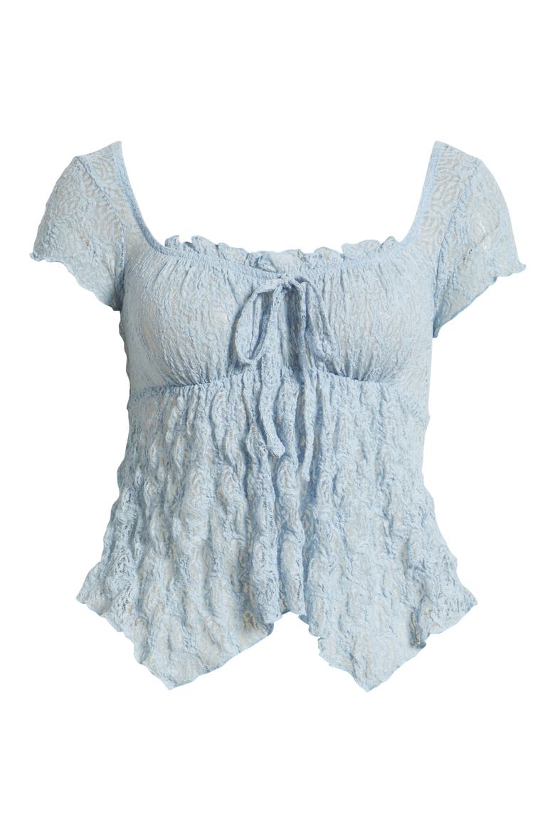 Piper Asymmetric Hem Stretch Lace Top, Alternate, color, LIGHT BLUE