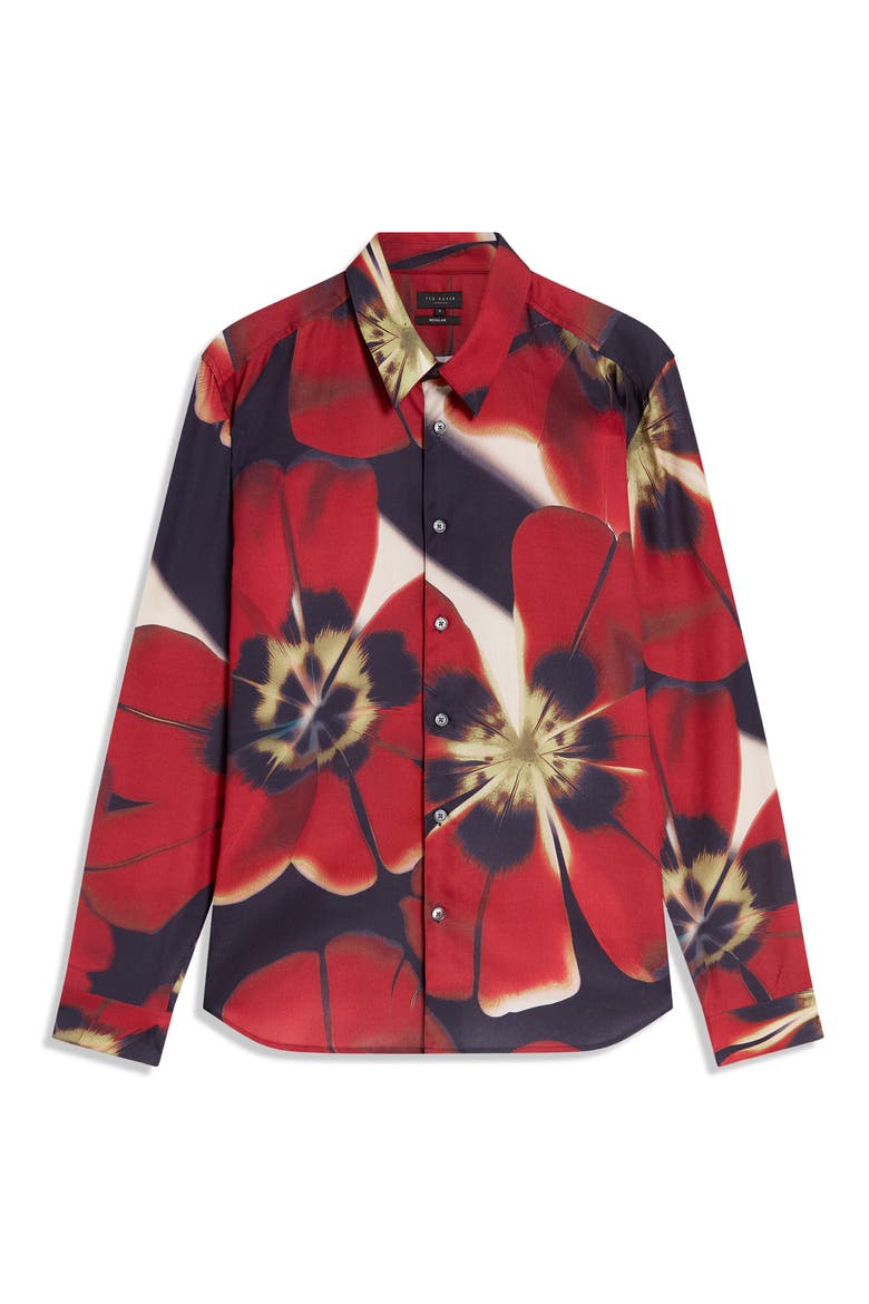 Phelin Floral Stretch Cotton Button-Up Shirt, Alternate, color, RED/ NAVY