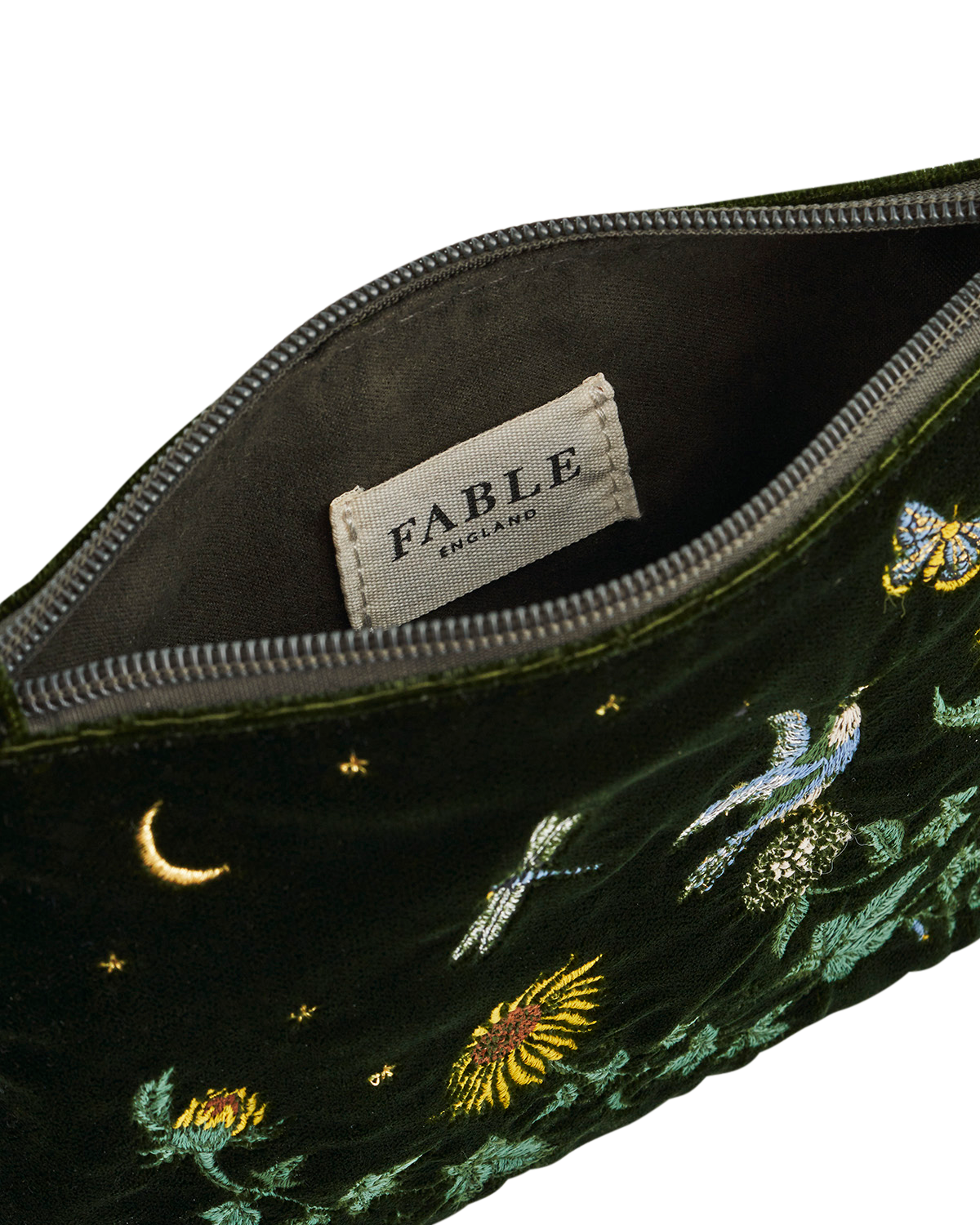Sunflower Velvet Embroidered Pouch, Alternate, color, Dark Green